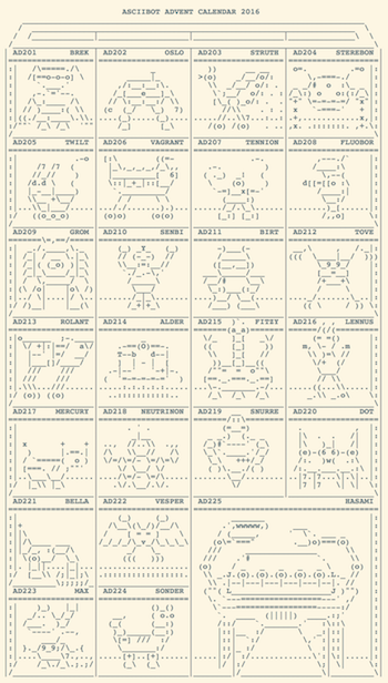 Screenshot of 2016 Asciibot Advent Calendar