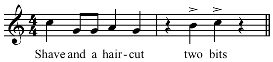 sheet music for 'shave and a haircut'